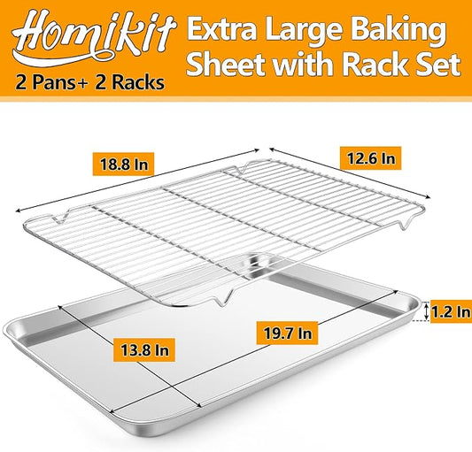 Homikit Baking Sheet with Rack Set, 20x14 Inches Large Stainless Steel Cookie - Image 2