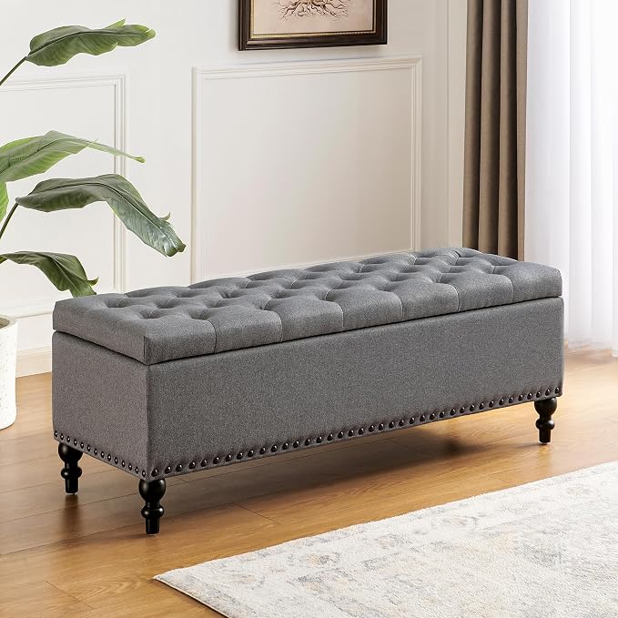 Storage Ottoman 50.2 Inches Upholstered Fabric Storage Ottoman Bench,Button - Image 7