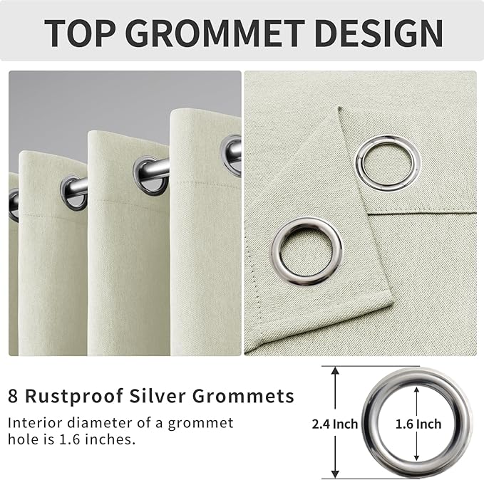 Easy-Going Linen Look Blackout Curtain Grommet Window Curtain Drapes for Bedroom, Living Room Thermal Insulated Room Darkening (2 Panels, 52x84 inch, Beige)
