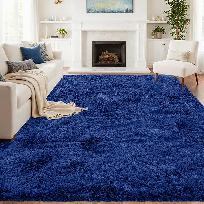 8x10 Area Rugs for Living Room Rug: Soft Fluffy Shag Blue Rugs for Bedroom, Non-Slip Large Fuzzy Plush Rug Indoor Floor Carpet for Nursery Kids Boys Girls Room, Dorms, Playroom, Modern Home Decor