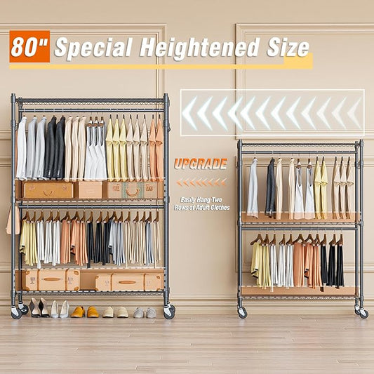 Homdox Heavy Duty Rolling Clothing Rack, Adjustable Garment Rack - Image 2