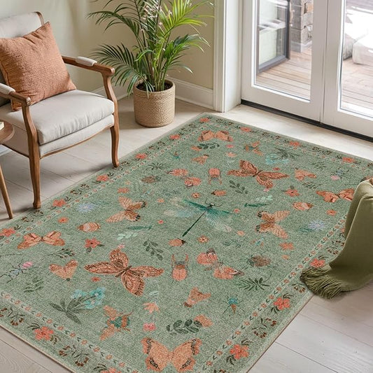 3x5 Rug for Entryway Bedroom, Floral Vintage Retro Boho Throw Rug, Non Slip & - Image 2