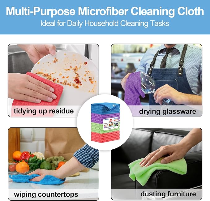 HOMERHYME Microfiber Cleaning Cloth, 24 Pack Cleaning Rags, Reusable Microfiber - Image 8