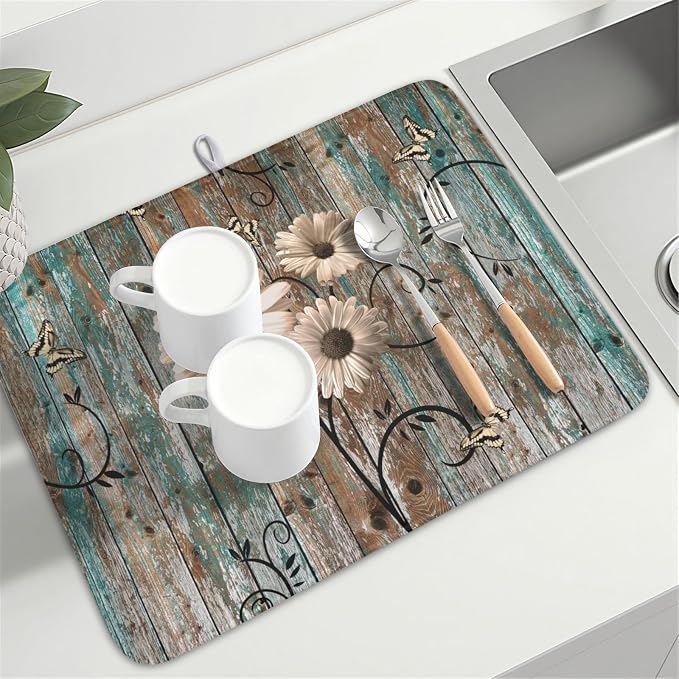 Spring Daisy Dish Drying Mat for Kitchen Counter 18 x 24 Inch Vintage Farmhouse - Image 8