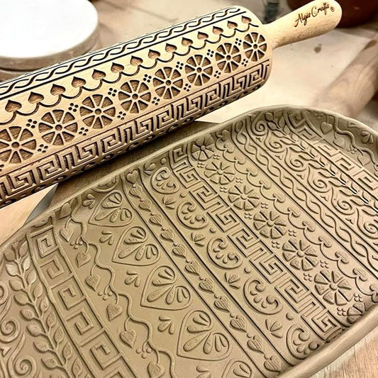 GREEK Embossing Rolling Pin. Laser Engraved Dough Roller - Image 2