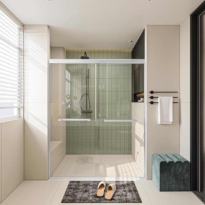 Double Sliding 56-60" W×72" H Shower Door, Semi-Frameless Sliding Glass Shower - Image 8