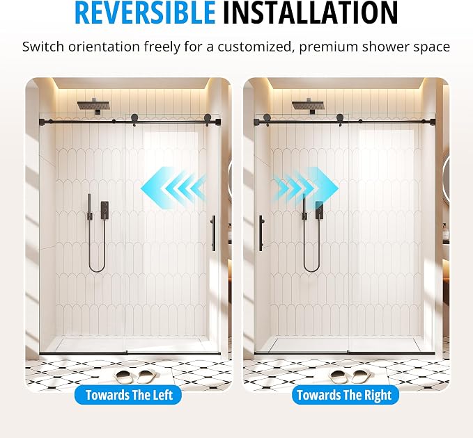 Frameless Sliding Shower Door 56–60 in W x 76 in H, 10mm Clear Tempered Glass - Image 9