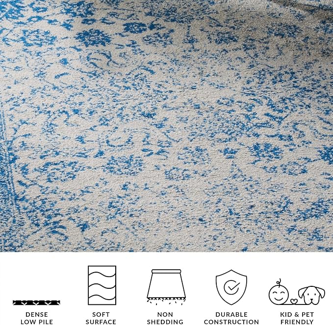 SAFAVIEH Adirondack Collection Runner Rug - 2'6" x 10', Grey & Blue, Distressed Vintage Floral Design, Non-Shedding & Easy to Clean, Ideal for Hallway, Foyer, Entryway, Bedroom (ADR109A)