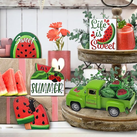 Watermelon Decor Mini Vintage Green Metal Pickup Truck - Image 2
