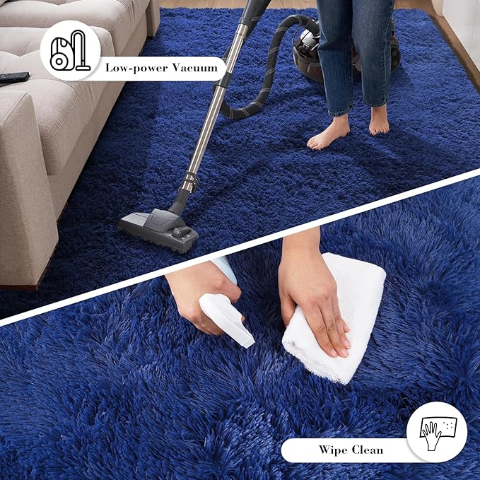 Blue Fluffy Rug Shaggy Area Rug, 6x9 Area Rugs for Girls Bedroom, Big Soft Shaggy Bedside Non-Slip Plush Dorm Nursery Kids Carpet Home Decor Aesthetic