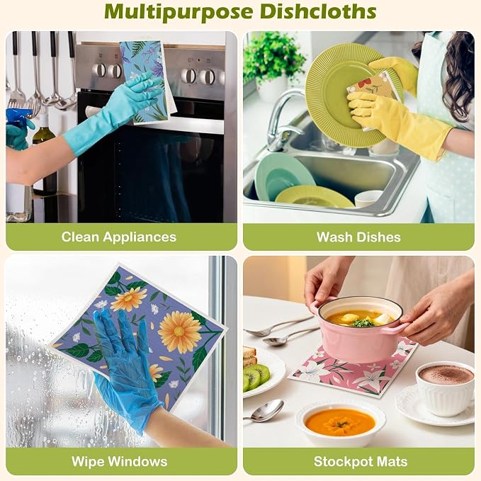 6 Packs Swedish Paper Cloths for Kitchen, Reusable Paper Towels Washable Dish - Image 7