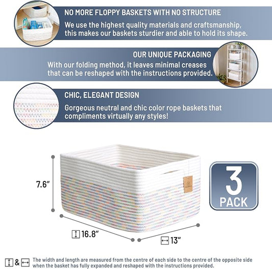 NaturalCozy Storage Baskets 16.8”x13”x7.6” Cotton Rope Woven Baskets - Image 2