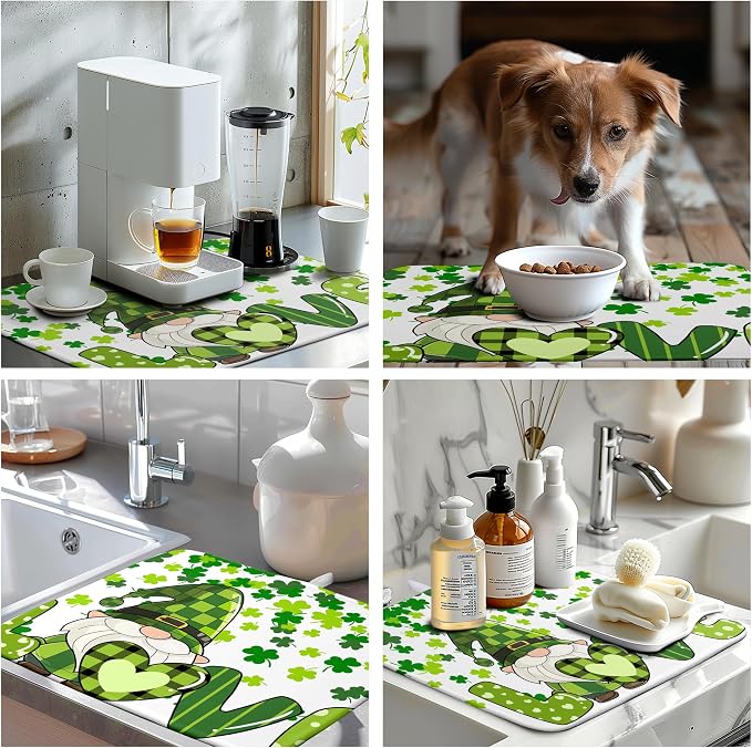 St Patrick's Day Gnomes Dish Drying Mat Shamrock Green Spring Kitchen Dish - Image 7