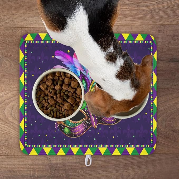 Mardi Gras Dish Drying Mat for Kitchen Counter Masquerade Mask Feather Dishes - Image 9