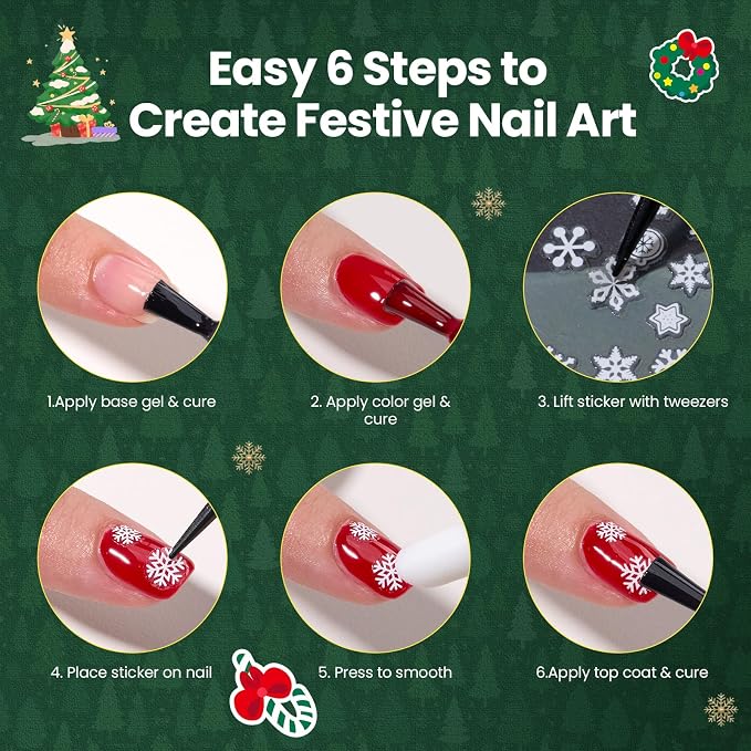Beetles Snowflake Nail Art Stickers 30 Sheets 3D Nail Stickers White Snowmen - Image 7