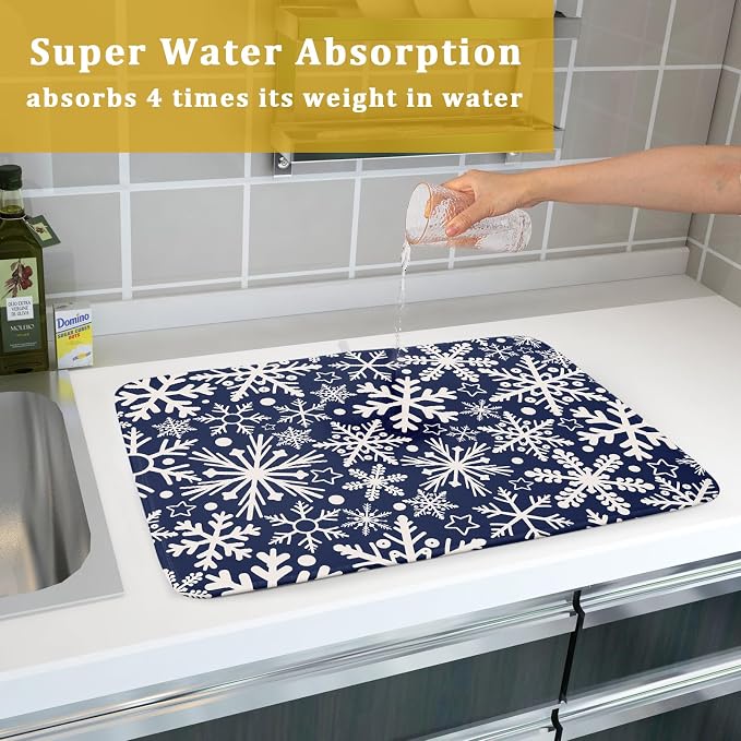 Dark Blue Winter Dish Drying Mat - Image 7