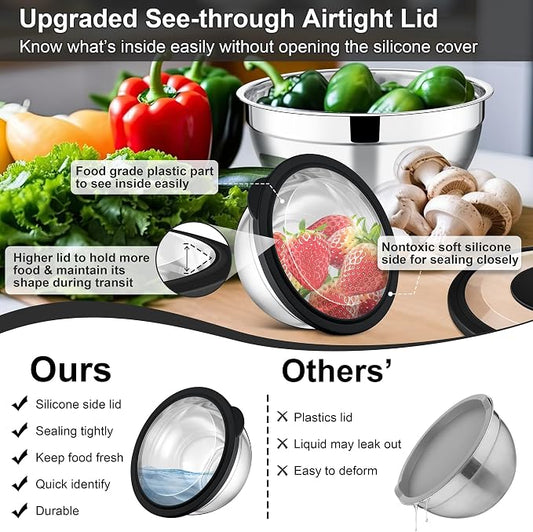 E-far Mixing Bowls Set of 5, Stainless Steel Salad Mixing Bowl - Image 2