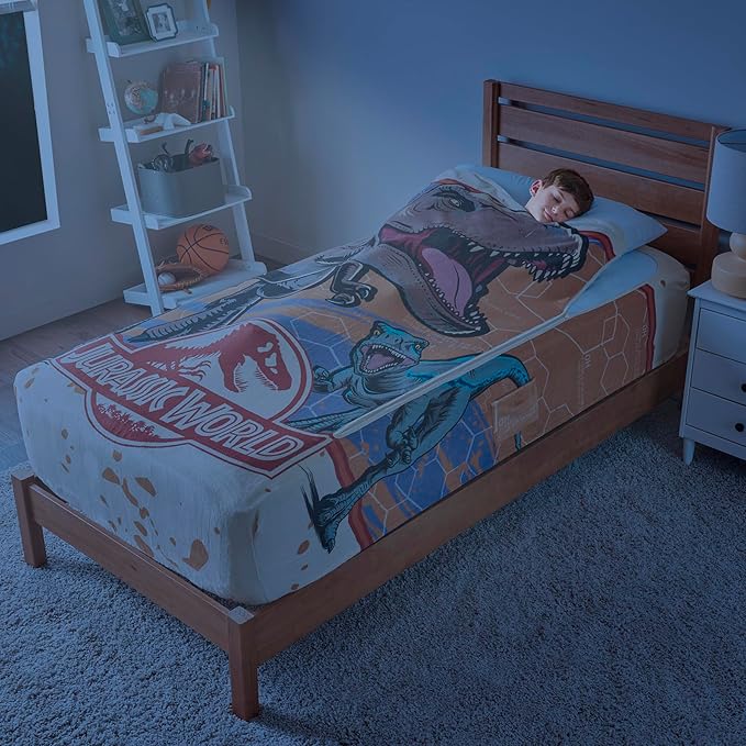 ZippySack Twin Bed Zip-Up Bedding – Super Soft Fleece Fitted Blanket with Side Pocket & Durable Zipper – Easy Bed-Making for Kids (Jurassic)