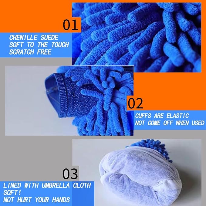 Raeyuan Car Wash Mitt Microfiber 2 Pack Scratch Proof & Lint-Free Wash Mitt - Image 5
