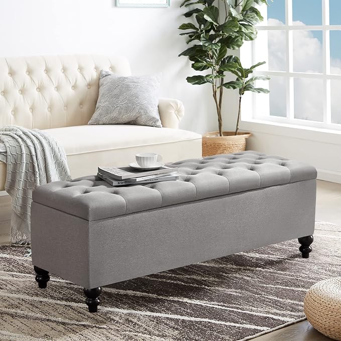 Storage Ottoman 50.2 Inches Upholstered Fabric Bench,Button Tufted - Image 9