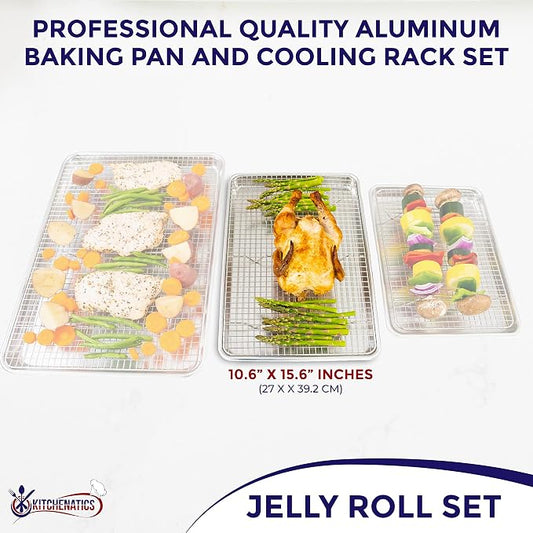 KITCHENATICS Aluminum Jelly Roll Pan 15x10 and Stainless Steel Rack Set - Image 2
