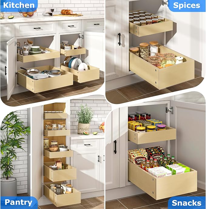 WelFurGeer Heavy-Duty Plywood Pull-Out Cabinet Drawers, Smooth Slide-Out Shelves - Image 7