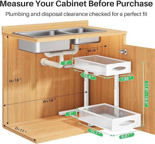Under Sink Organizer, 2 Pack 2 Tier Pull out Cabinet Organizer Baskets - Image 2