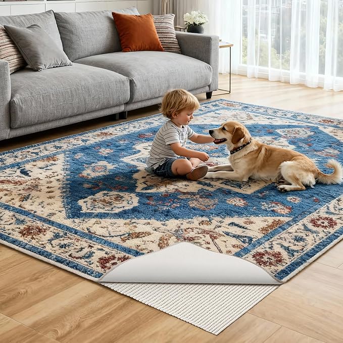 Songrey Non-Slip Rug Pad 4x6 FT, Extra Thick Carpet Pads for Hard Surfaces, Prevents Sliding and Secures Rugs, Provides Floor Protection with Comfort Cushioning
