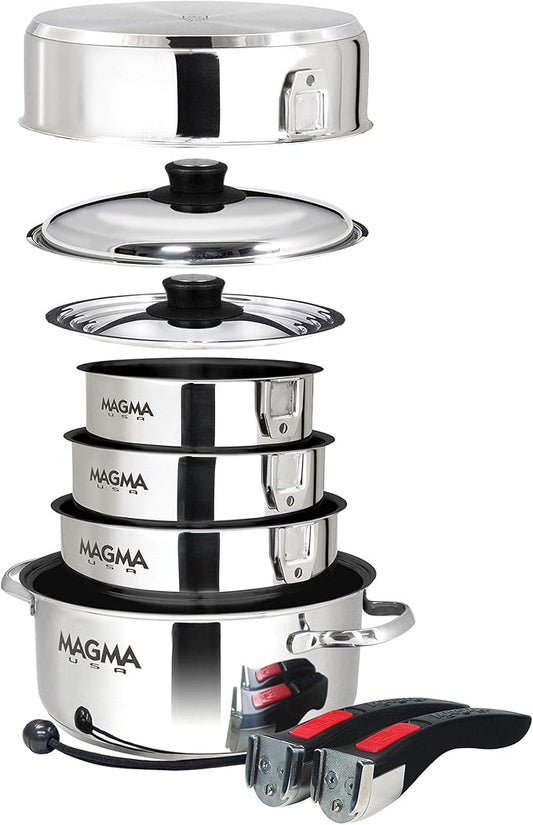 Magma 10 Piece Gourmet Nesting Stainless Steel Cookware Set - Image 2
