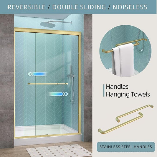 GETPRO Sliding Shower Door 44-48 in. W x 72 in. H Semi-Frameless Bypasss Double - Image 2