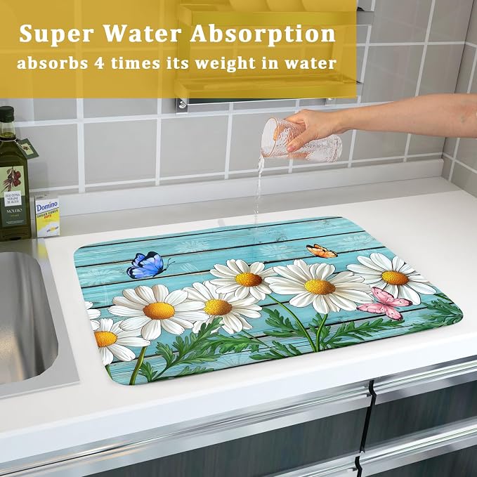 Spring Summer Daisy Flowers Dish Drying Mat - Image 7