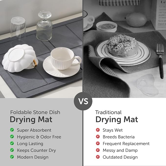 Large Stone Dish Drying Mat for Kitchen Counter, Detachable Water Absorbing - Image 8