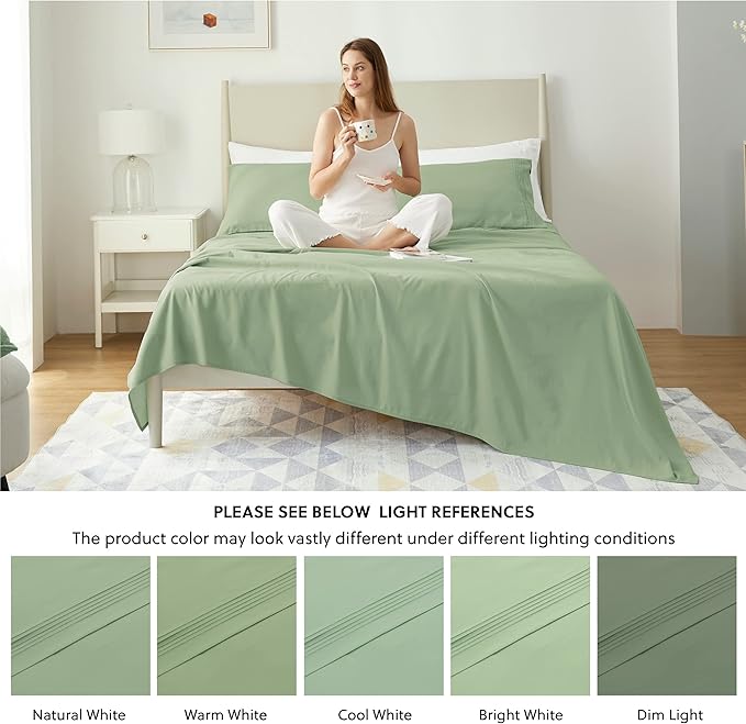 Bedsure Deep Pocket Full Size Bed Sheets Set - Fits Mattresses Up to 21 Inches Thick - 4 Piece GentleSoft Bed Sheets, Moisture Wicking, Cooling Bedsheet & Pillowcases, Easy & Secure Fit, Light Green