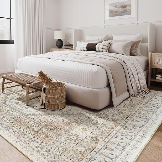 zesthome 5x7 Area Rugs - Ultra-Thin Washble Rug, Stain Resistant Anti Slip Backing Rugs for Living Room,Bedroom, Vintage Home Decor Area Rug