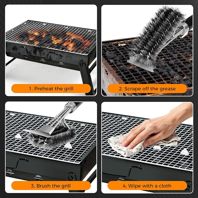 18'' BBQ Grill Cleaning Brush Scraper, 3 in 1 Barbecue Woven Wire Brush - Image 7