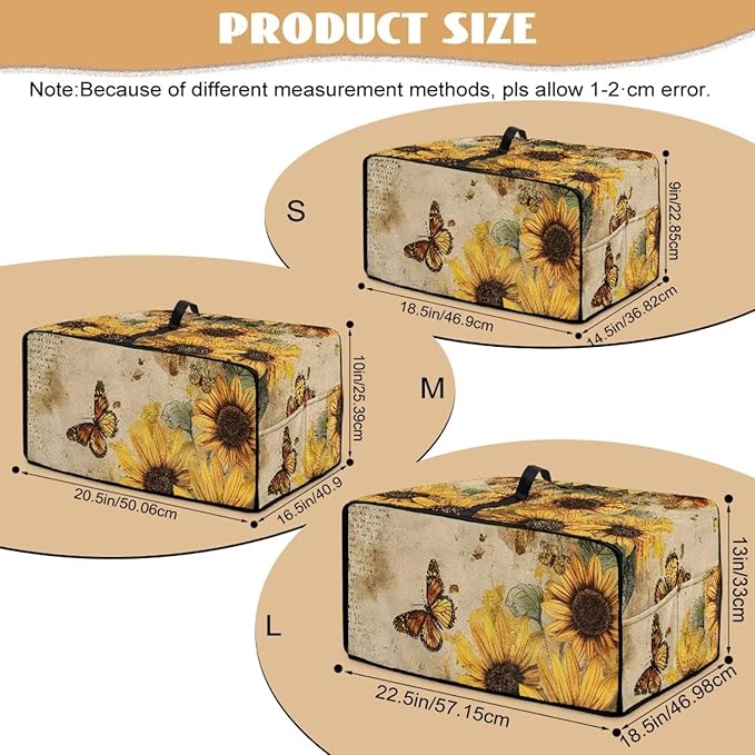 Microwave Oven Dust Cover Dust-Proof Sturdy Microwave Oven Cloth Cover Waterproof Kitchen Appliance Protector Suitable for Most Microwave Ovens, Vintage Sunflower Butterfly Letter Print, S