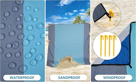 WIWIGO Beach Blanket Waterproof Sandproof Beach Mat 79" X 83"/10'x9'for 2-8 - Image 2