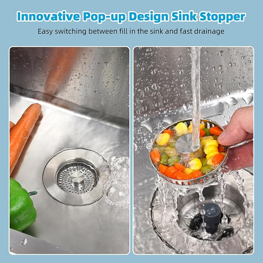 Hibbent All Metal Stainless Steel 3 in 1 Kitchen Sink Drain Strainer, Upgraded - Image 2