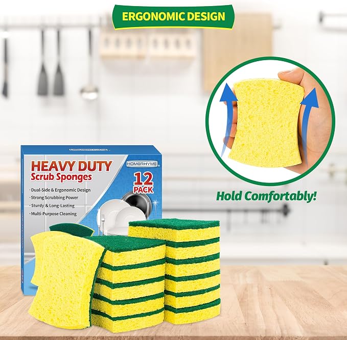HOMERHYME Heavy Duty Sponges, 12 Pack Cellulose Scrub Sponge, Dual-Sided - Image 7