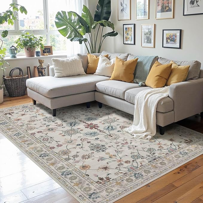 Floral Rug for Entryway Bedroom, 3x5 Washable Area Rug, Vintage Boho Throw Rugs - Image 9