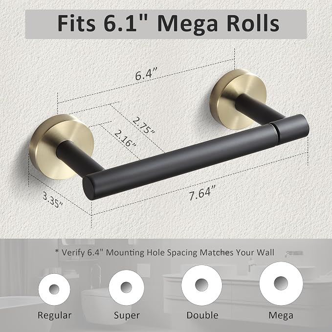 BVL Black and Gold Toilet Paper Holder Wall Mount – 304 Stainless Steel Single - Image 6
