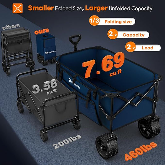 220L Collapsible Wagon Cart Foldable, 460lbs Load Capacity Heavy Duty Folding - Image 2