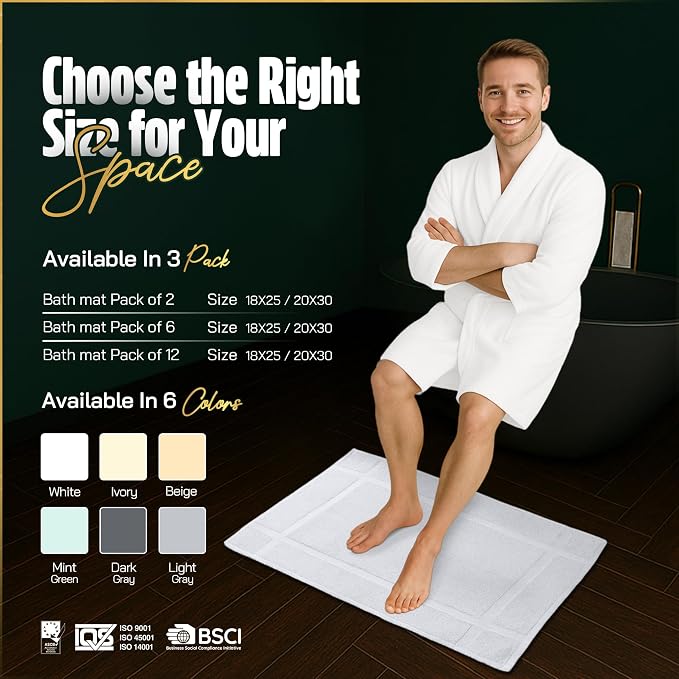 Pearl Linens Pack of 6 100% Cotton Bath Mat 18x25 inches, Soft & Absorbent - Image 8