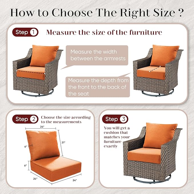 Luxury Outdoor Seat Cushion Set-24 x 24 x 6 Inch Outdoor Chair Cushions Set of 2 with Water Resistant & Removable Cover Outdoor Cushions for Patio Furniture Chair Sofa Couch
