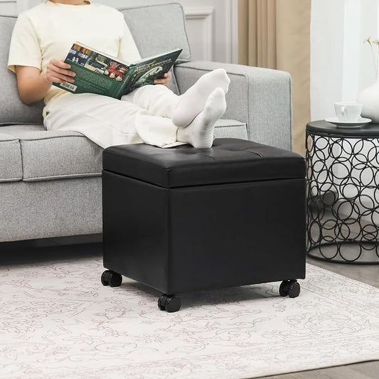 Adeco 17.7" Leather Ottoman - Image 2