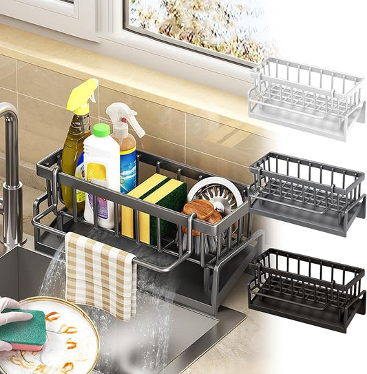 Kitchen Sink Organizer with Drain Tray, Sponge Holder, Brush Storage, - Image 2