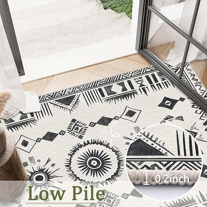 5x7 Western Area Rug Southwestern Tribal Black White Rug Non Slip Low Pile Large Carpet for Home Kitchen Living Room Bedroom Dining Room Office