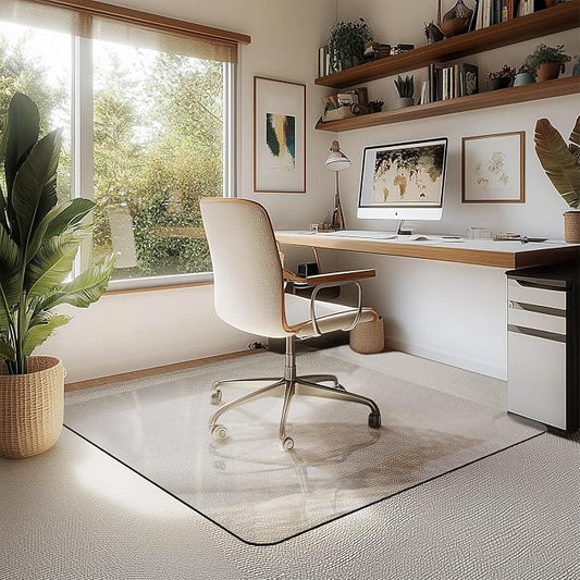 Office Chair Mat for Carpet & Hardwood, Upgraded 45" x 45" Tempered Glass Chair - Image 2