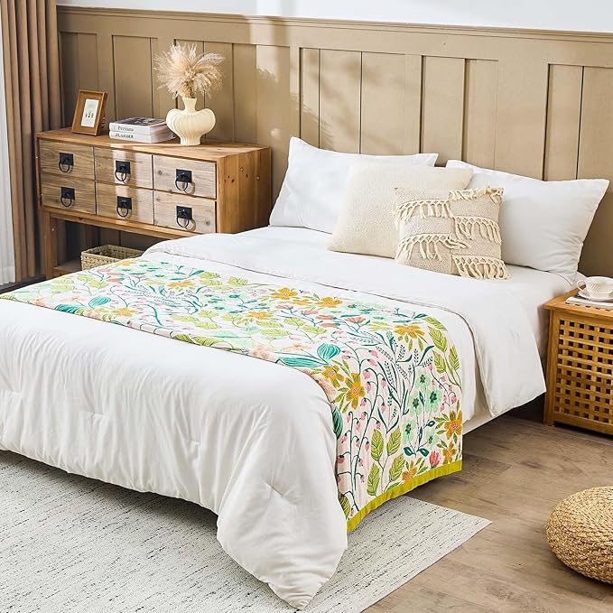 Beige Boho Throw Blanket, 100% Cotton Blankets for Couch Bed, 60"x80"Cotton Quilt Travel Muslin Blankets Farmhouse Home Decor Soft Lightweight Picnic Blanket for Summer