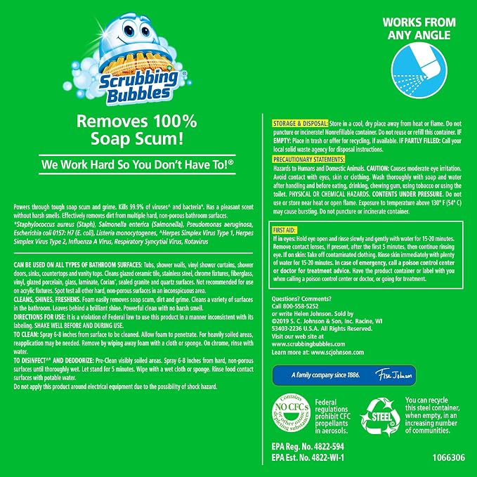 Scrubbing Bubbles Bathroom and Shower Cleaner Disinfectant Aerosol, Foaming - Image 8